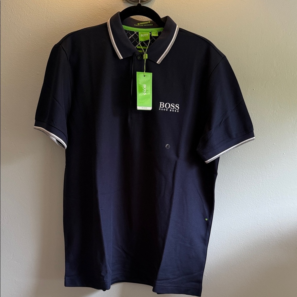 Boss Dark Blue Polo Shirt with White Accents